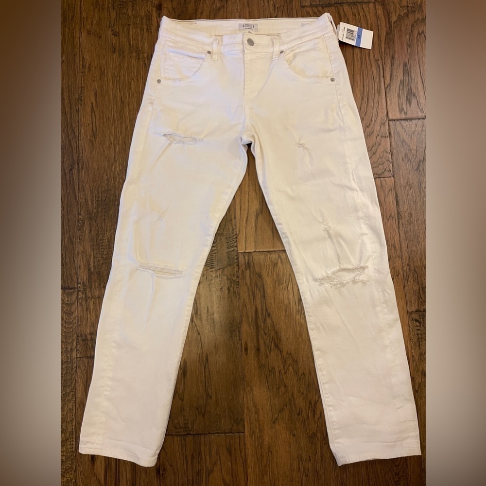 Agolde Womens 25 Isabel Skinny Jeans White Distressed Mid Rise Stretch Denim USA